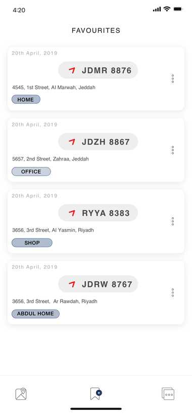 Favourites list with labeled locations