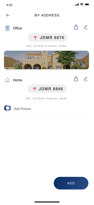 My Address management screen
