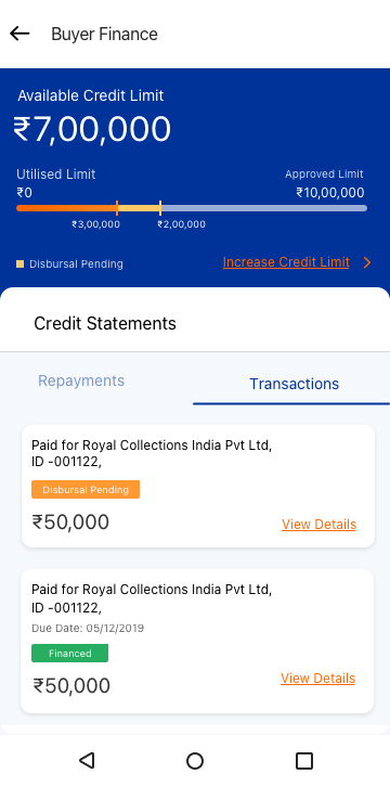 Buyer Finance dashboard screen
