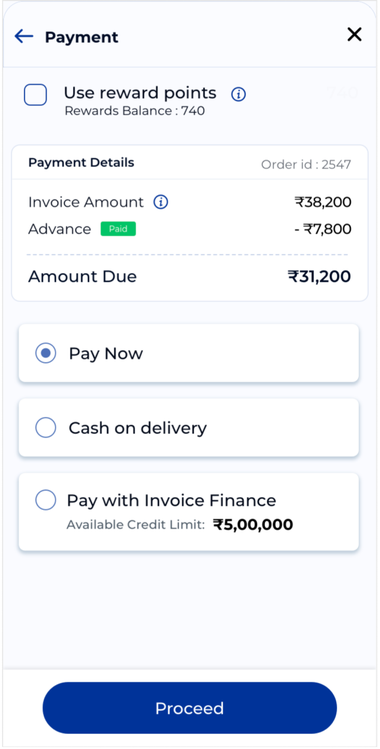 Payment option screen