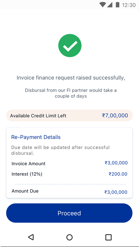 Invoice finance success confirmation
